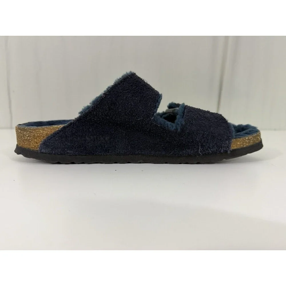 Birkenstock US 8-8.5 EU 39 Arizona Shearling Fur Lined Sandals Navy Blue Narrow
